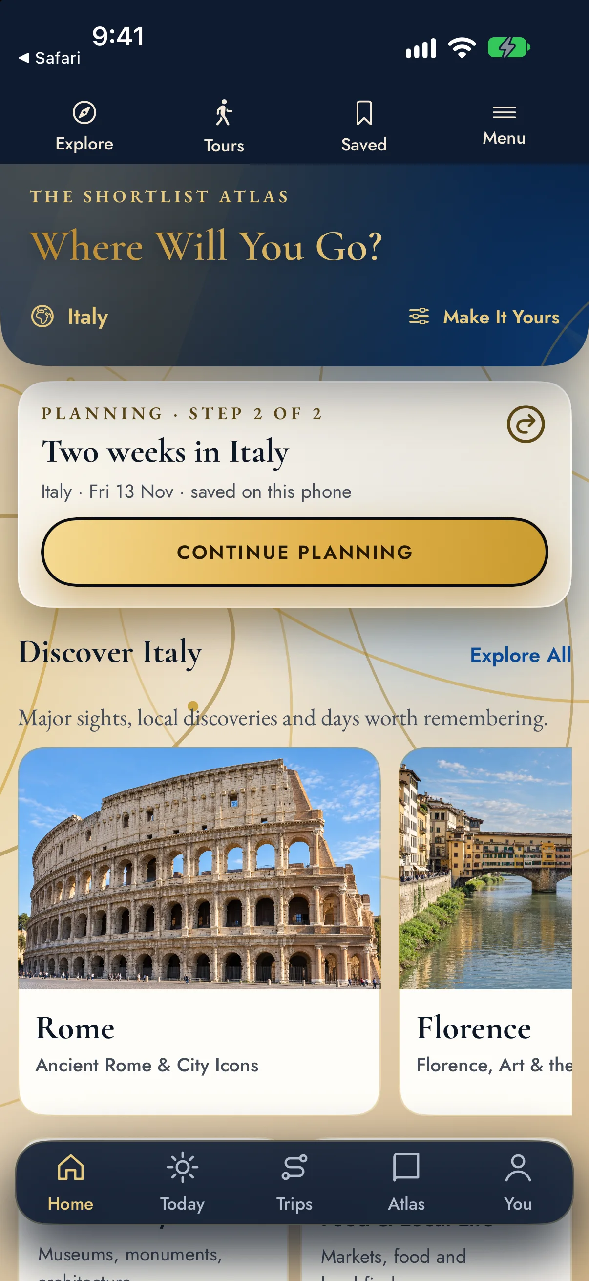 The Shortlist Atlas app: Discover screen