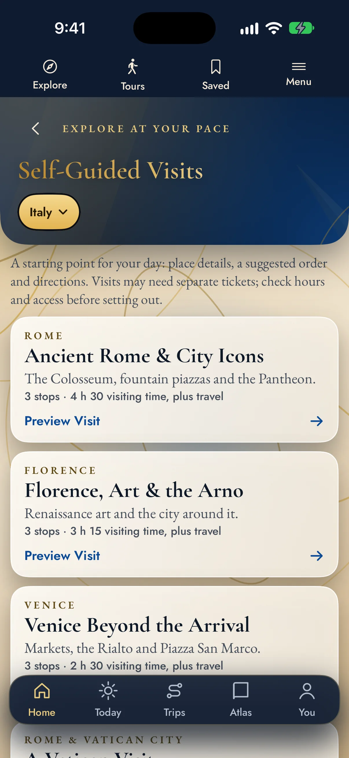 The Shortlist Atlas app: City Visits screen
