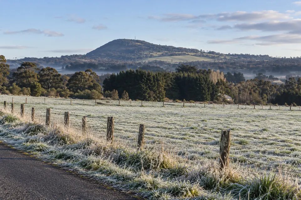 Frost on the volcanic plains outside the city