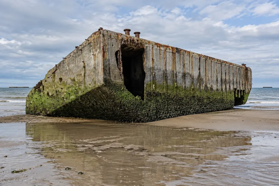 The Mulberry harbor remains at Arromanches