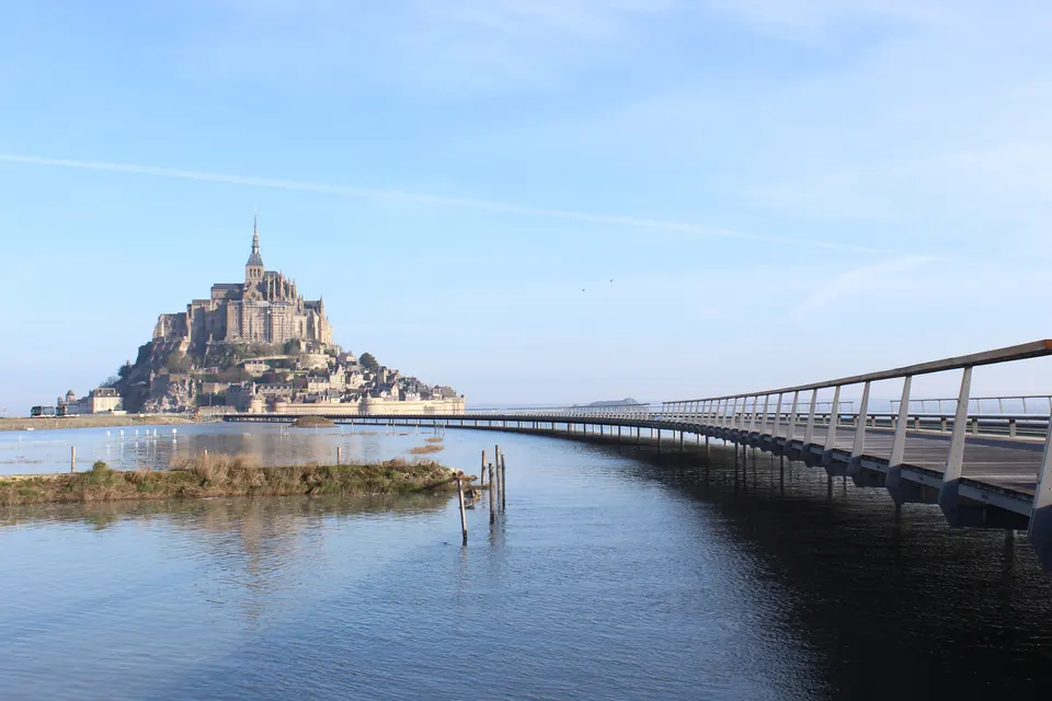 Mont-Saint-Michel across the bay at high tide