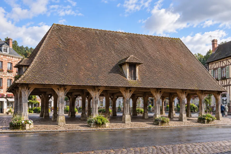 Les Halles, the timber-framed covered market on the village square
