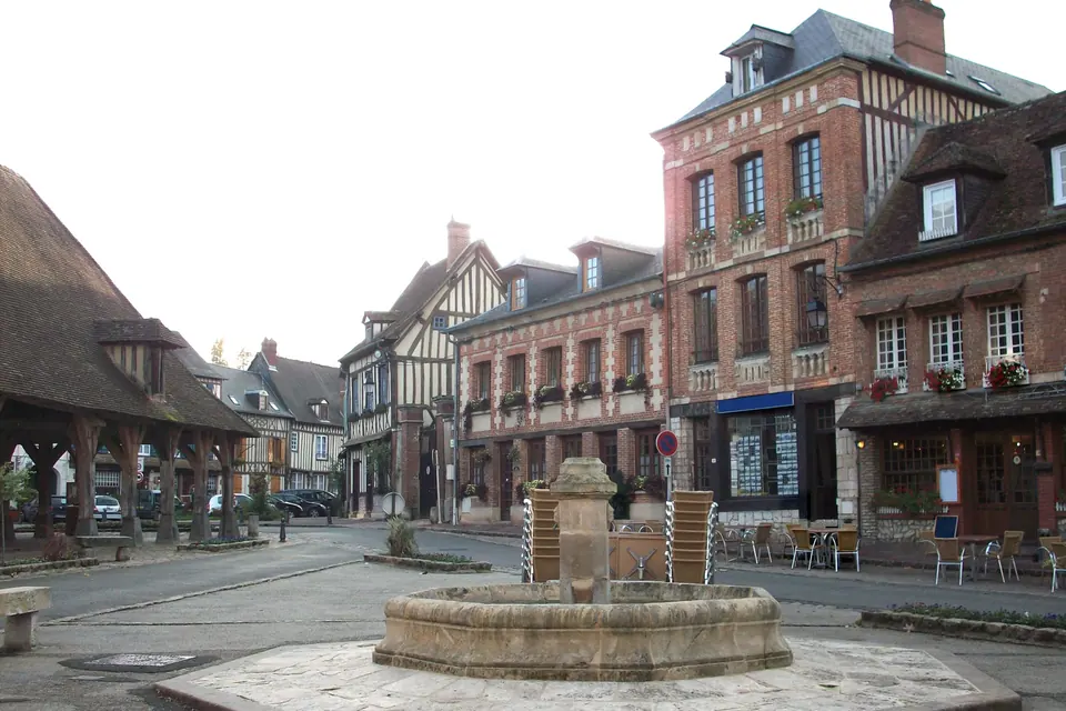 Pink-brick and half-timbered houses around the square