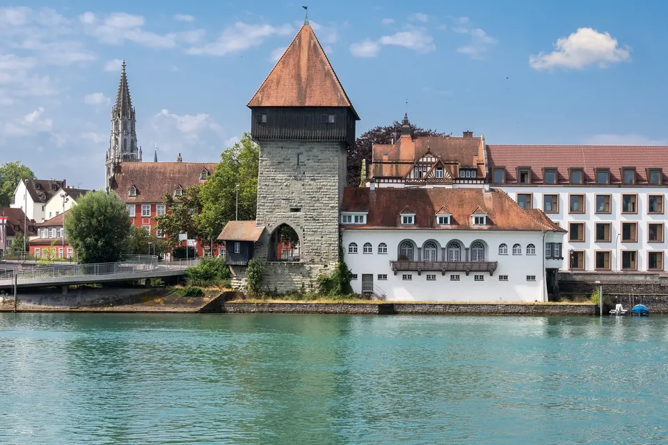 The Rheintorturm where the Rhine leaves the lake