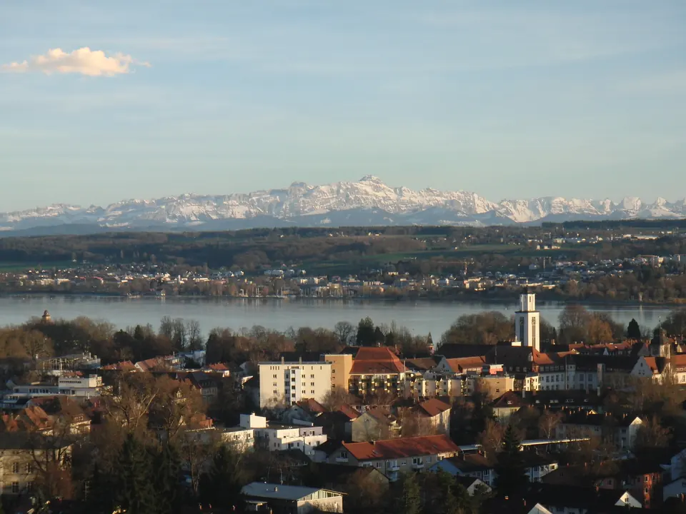 The Alps across Lake Constance on a clear day