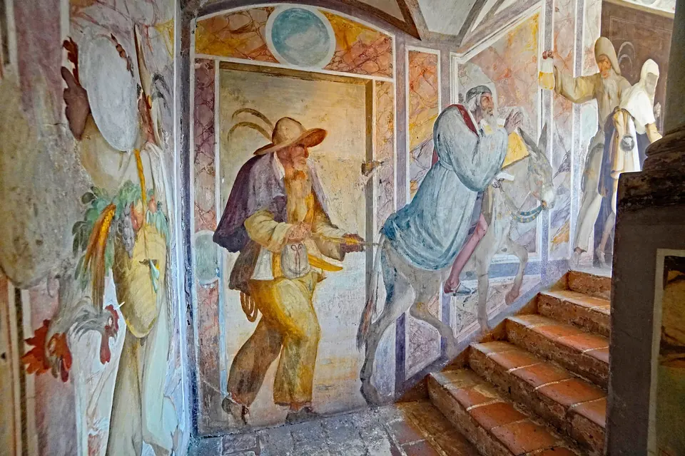 The painted Fools' Staircase inside Burg Trausnitz
