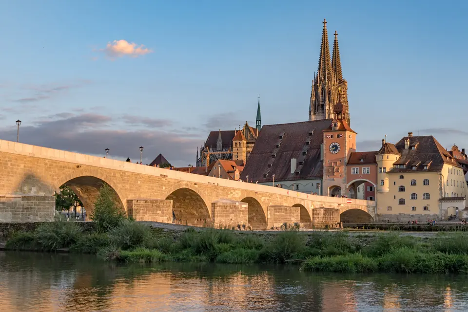 The Stone Bridge across the Danube with the cathedral spires behind