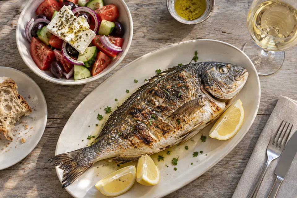 The Macedonian table: grilled fish and a salad
