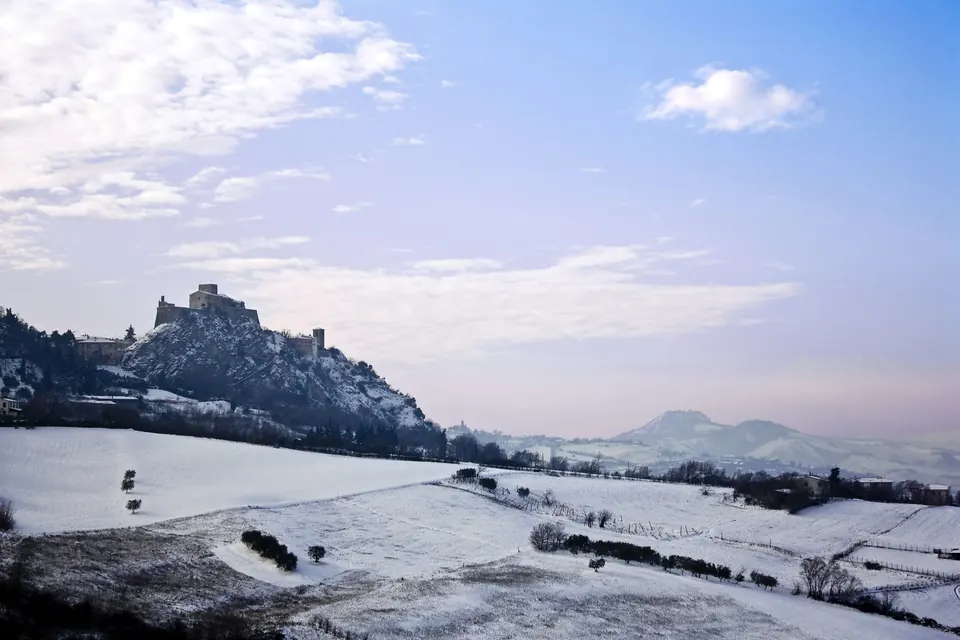 Verucchio under winter snow