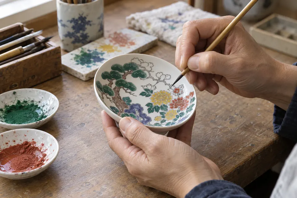 Kutani ware being hand-painted