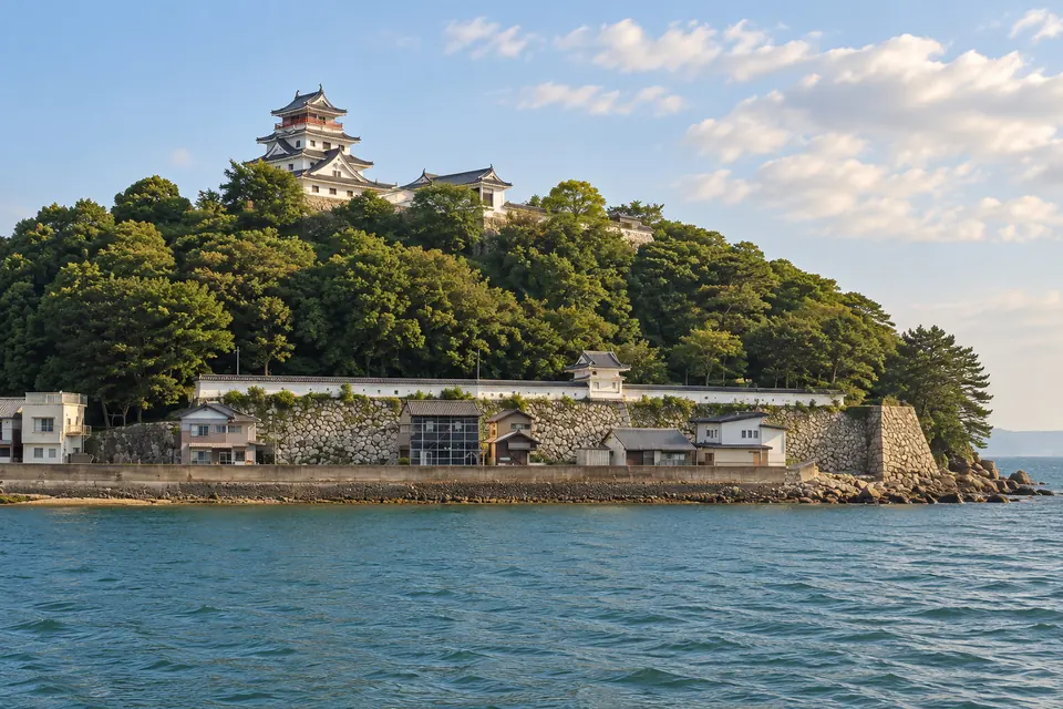 Karatsu Castle on its headland above the bay