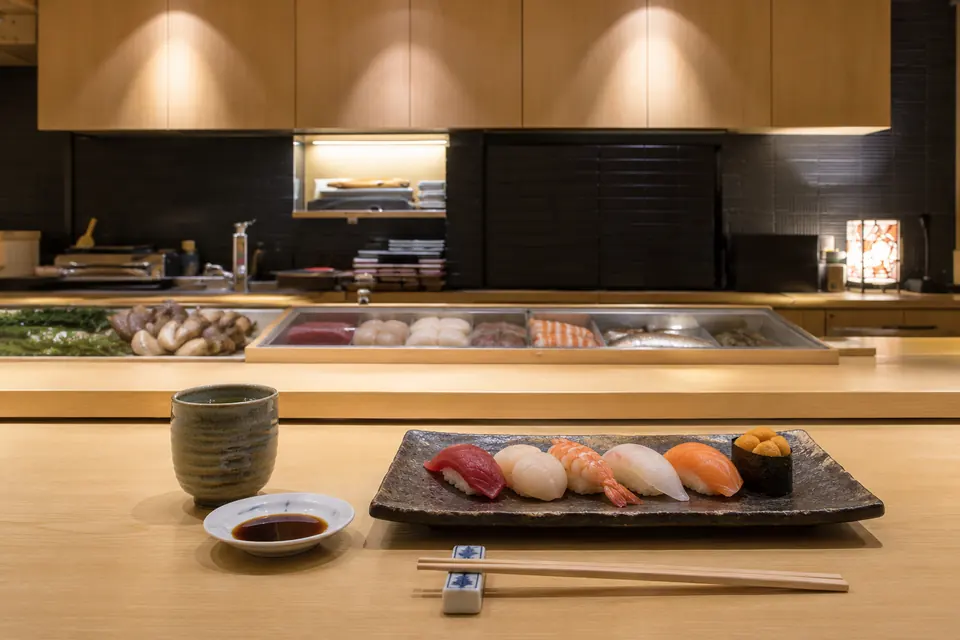 A sushi counter on Otaru's sushi street