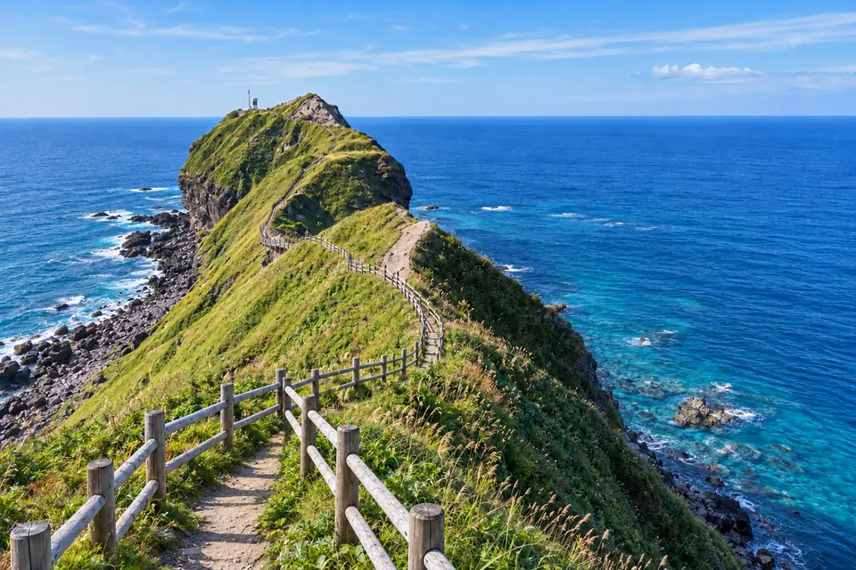 Shakotan blue sea below Kamui Cape