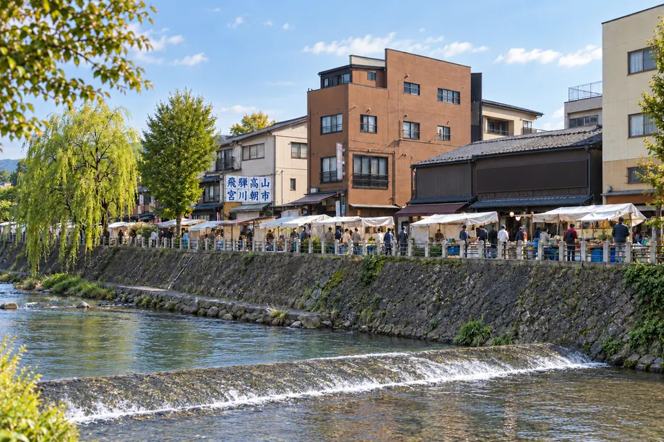 The Miyagawa morning market by the river