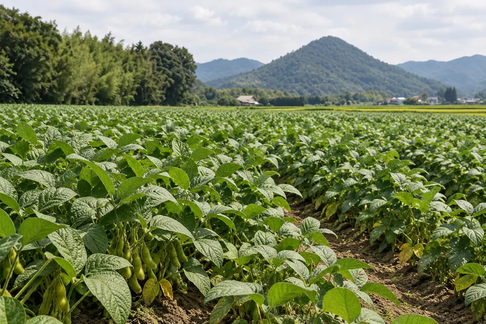 Black-soybean fields in the basin in autumn