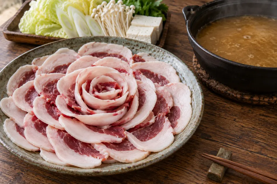 Botan-nabe, wild boar arranged like a peony