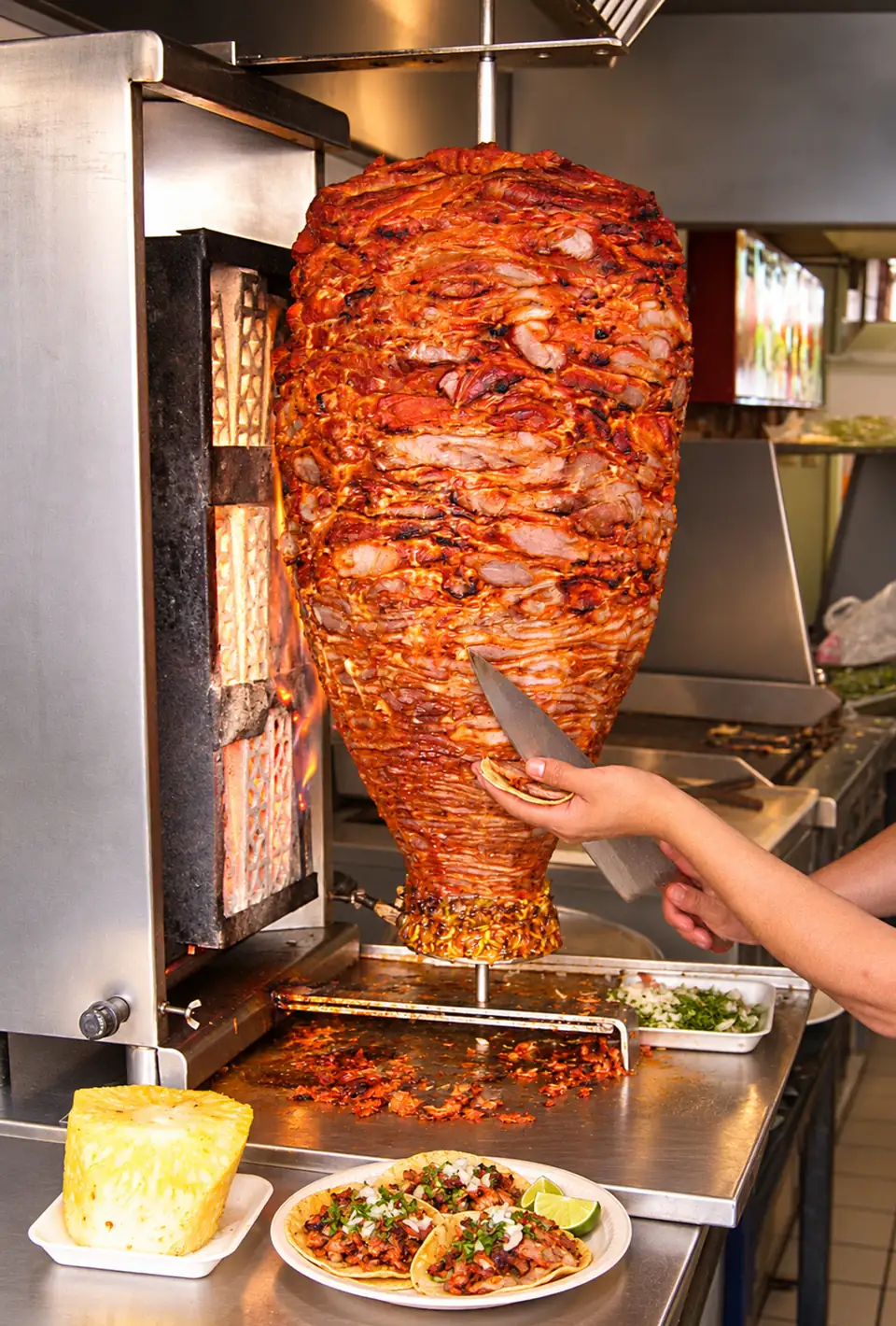 Tacos al pastor at the trompo