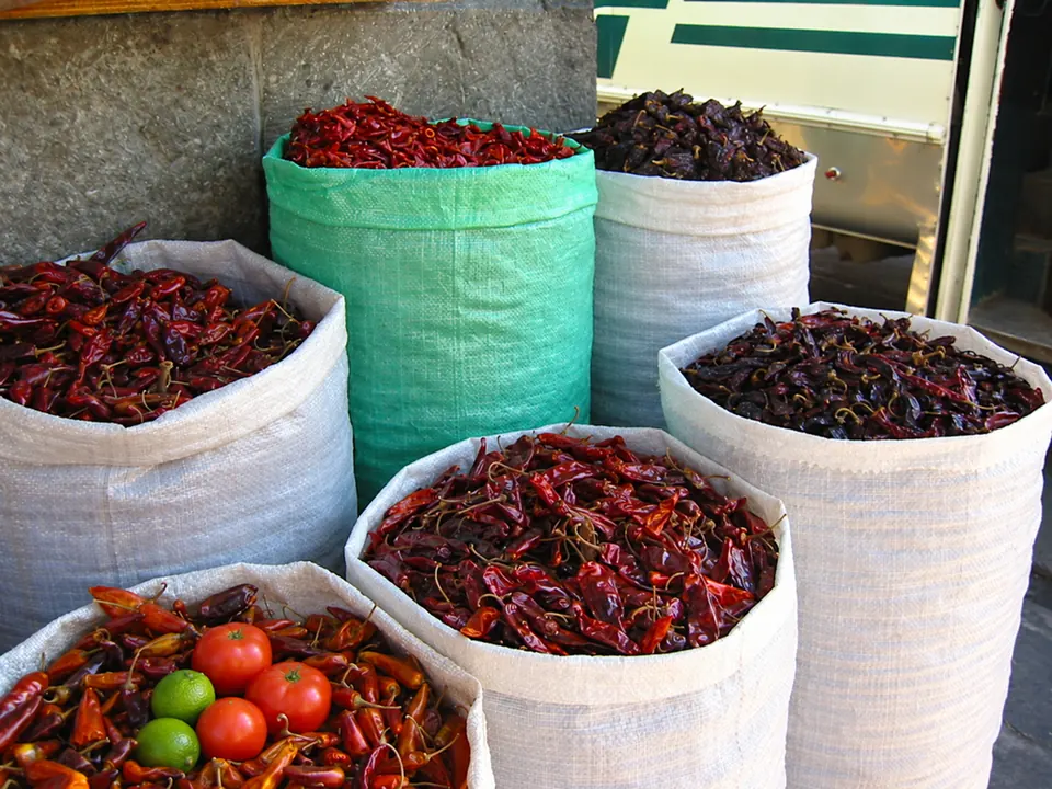 Dried chiles in the market
