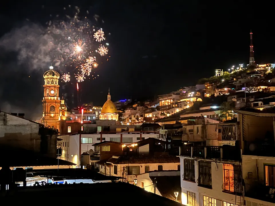 The crown of the Guadalupe church at night