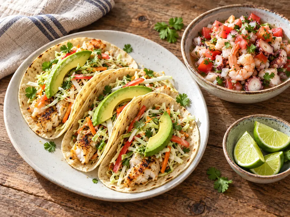 Fish tacos and ceviche