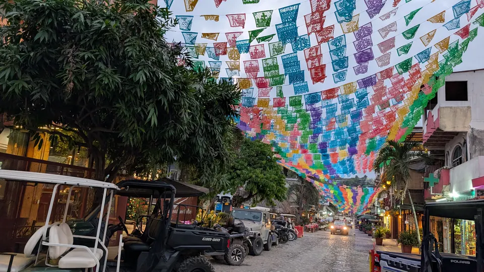 Papel picado over the main street