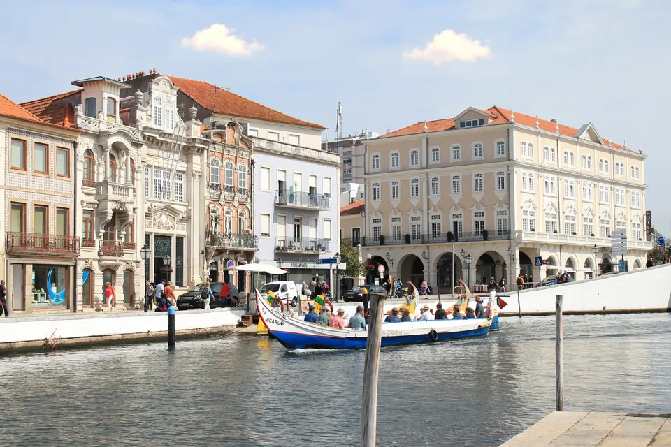 The Canal Central with moored moliceiros and bridges