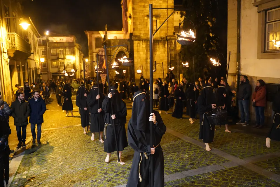 A torchlit Semana Santa procession