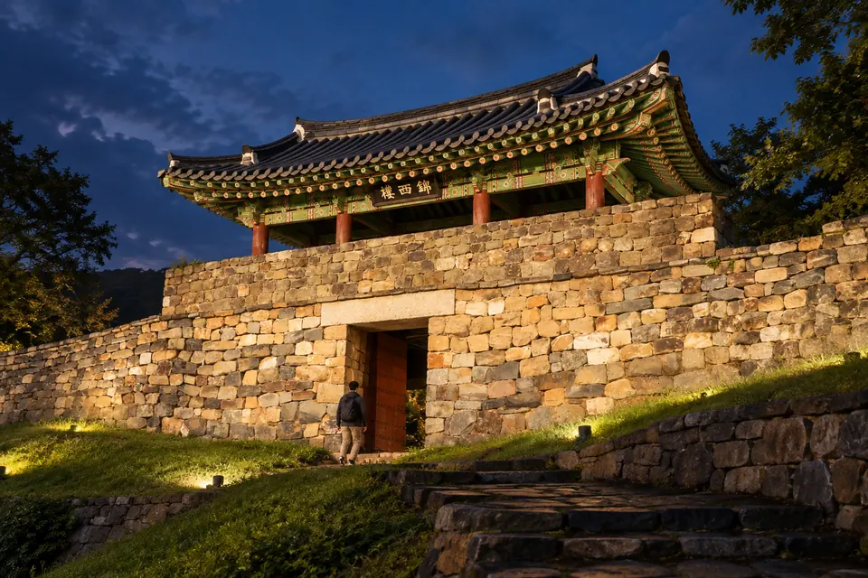Geumseoru gate lit at night