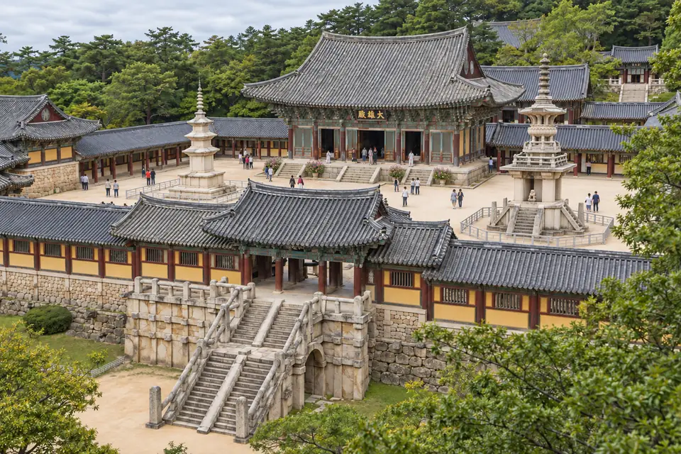 Bulguksa's stone stairways and the Dabotap pagoda