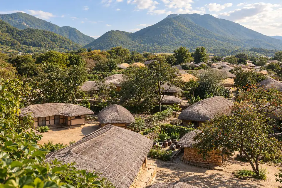 Naganeupseong's thatched roofs seen from the wall