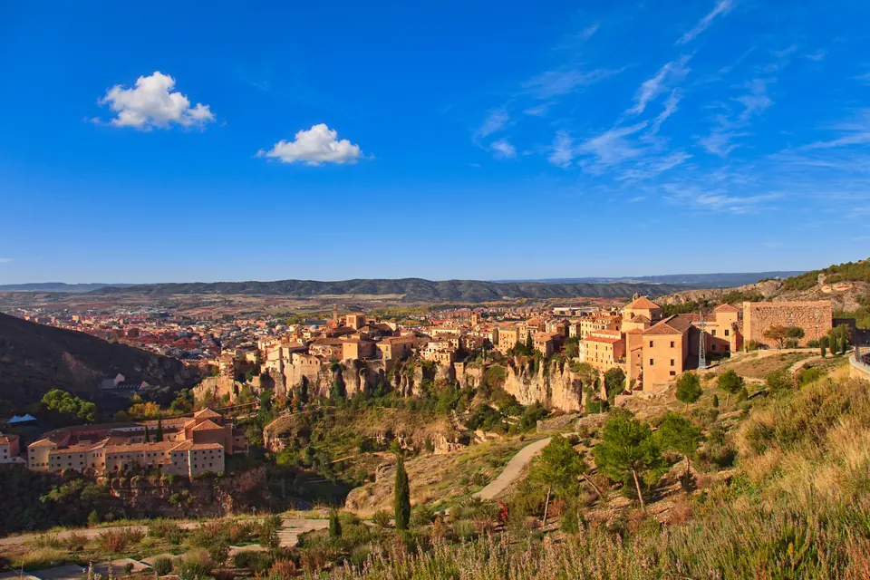 Cuenca old town stacked on its spur between the two gorges