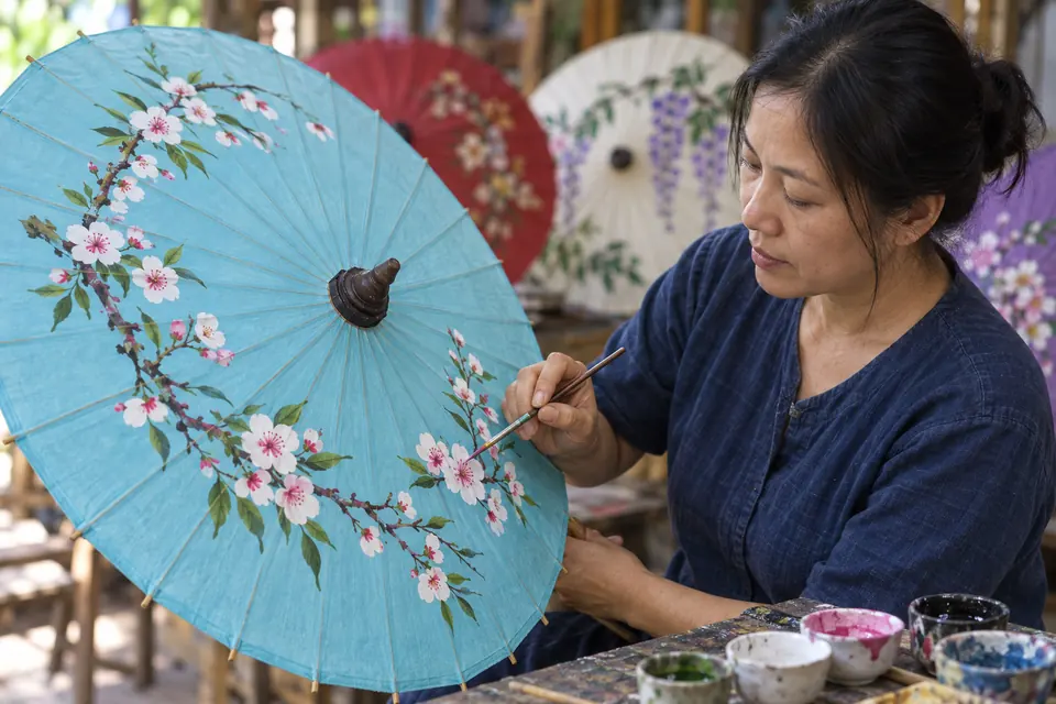 Painting paper umbrellas at Bo Sang