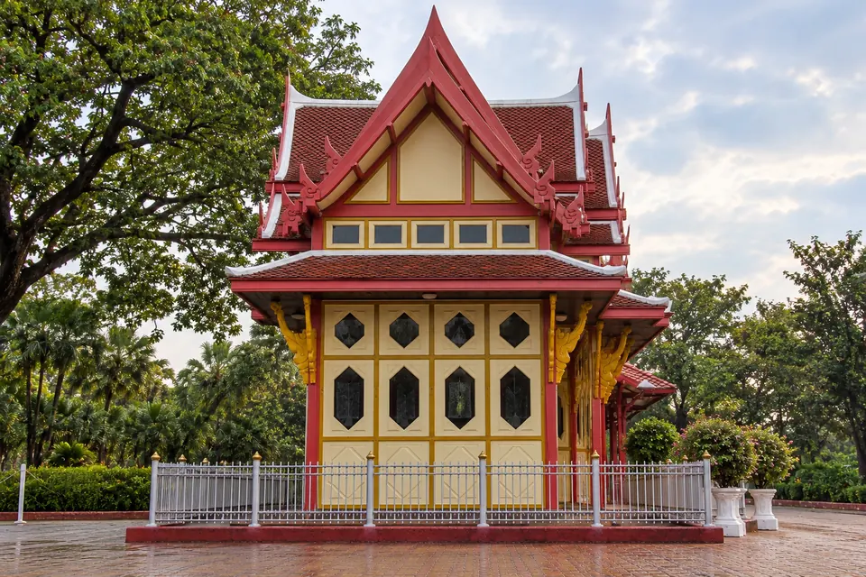 Hua Hin railway station and the red-and-cream royal waiting room