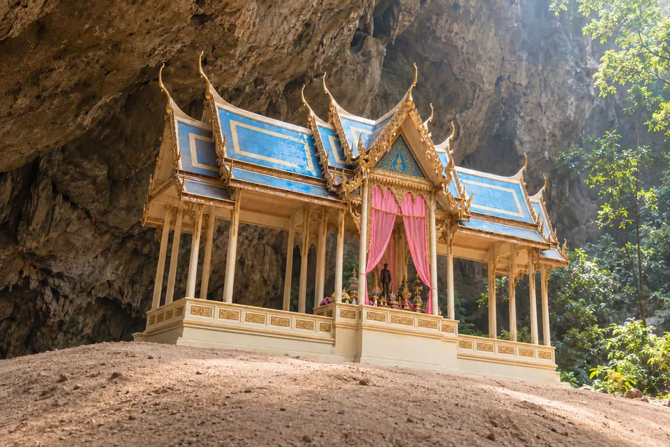 The royal pavilion inside Phraya Nakhon Cave, lit from above