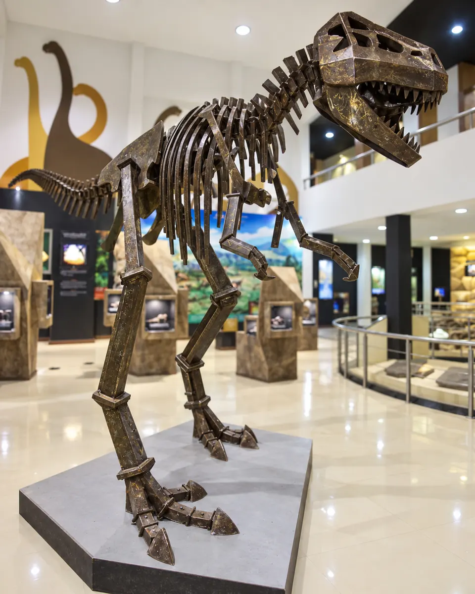 A metal skeletal reconstruction at the Phu Wiang Dinosaur Museum