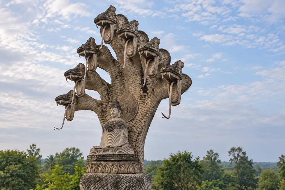 Sala Kaew Ku, the many-headed naga over the Buddha