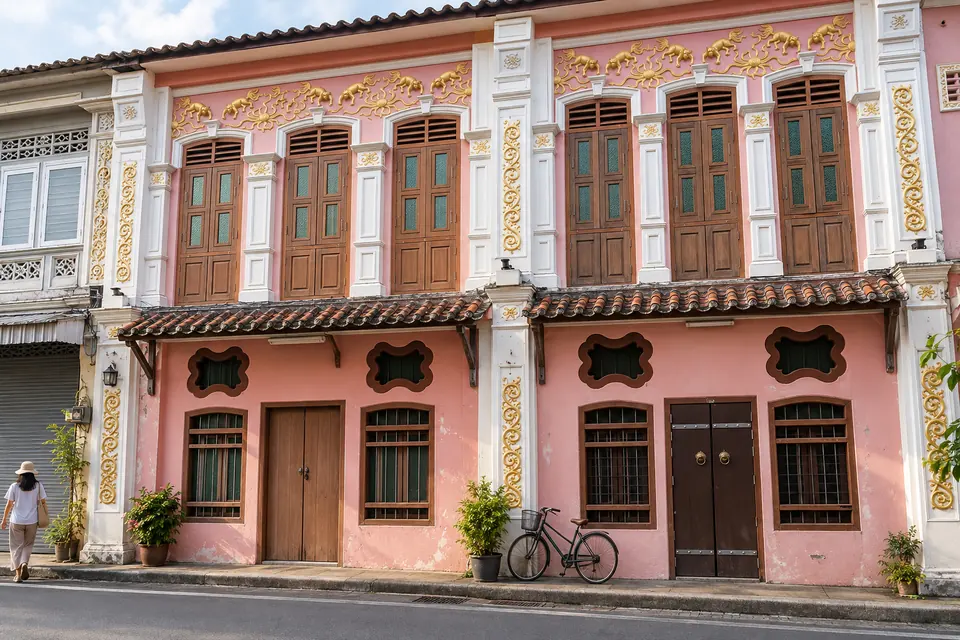 Soi Rommanee, pastel facades in morning light