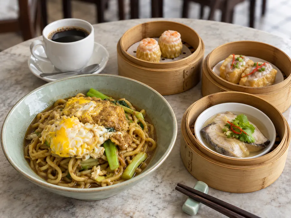 Mee Hokkien and a dim sum breakfast in an old coffee shop