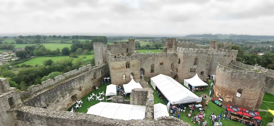 Stalls at the Ludlow Food Festival in the castle grounds