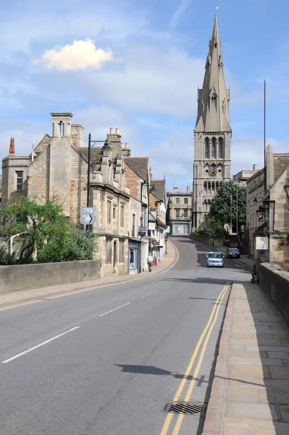 St Mary's church spire above the Welland bridge