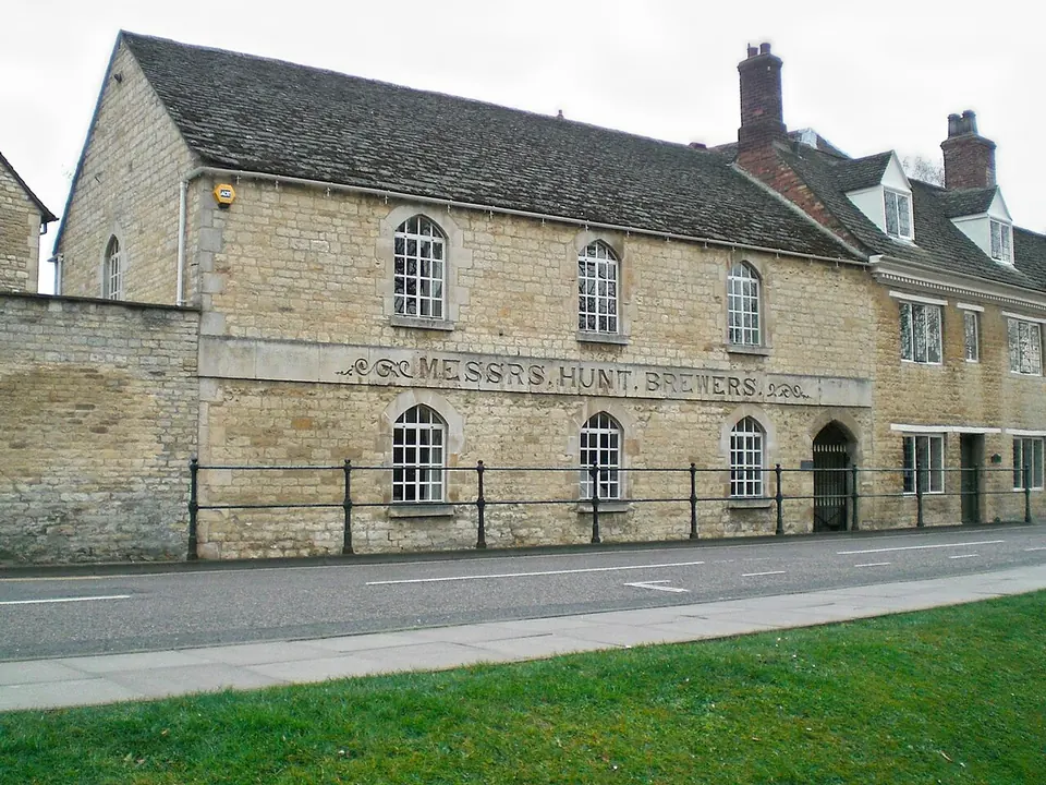 Collyweston stone slates on an old brewery front
