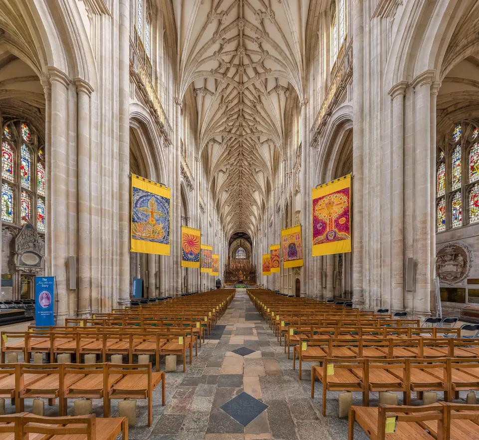 The long Gothic nave looking east